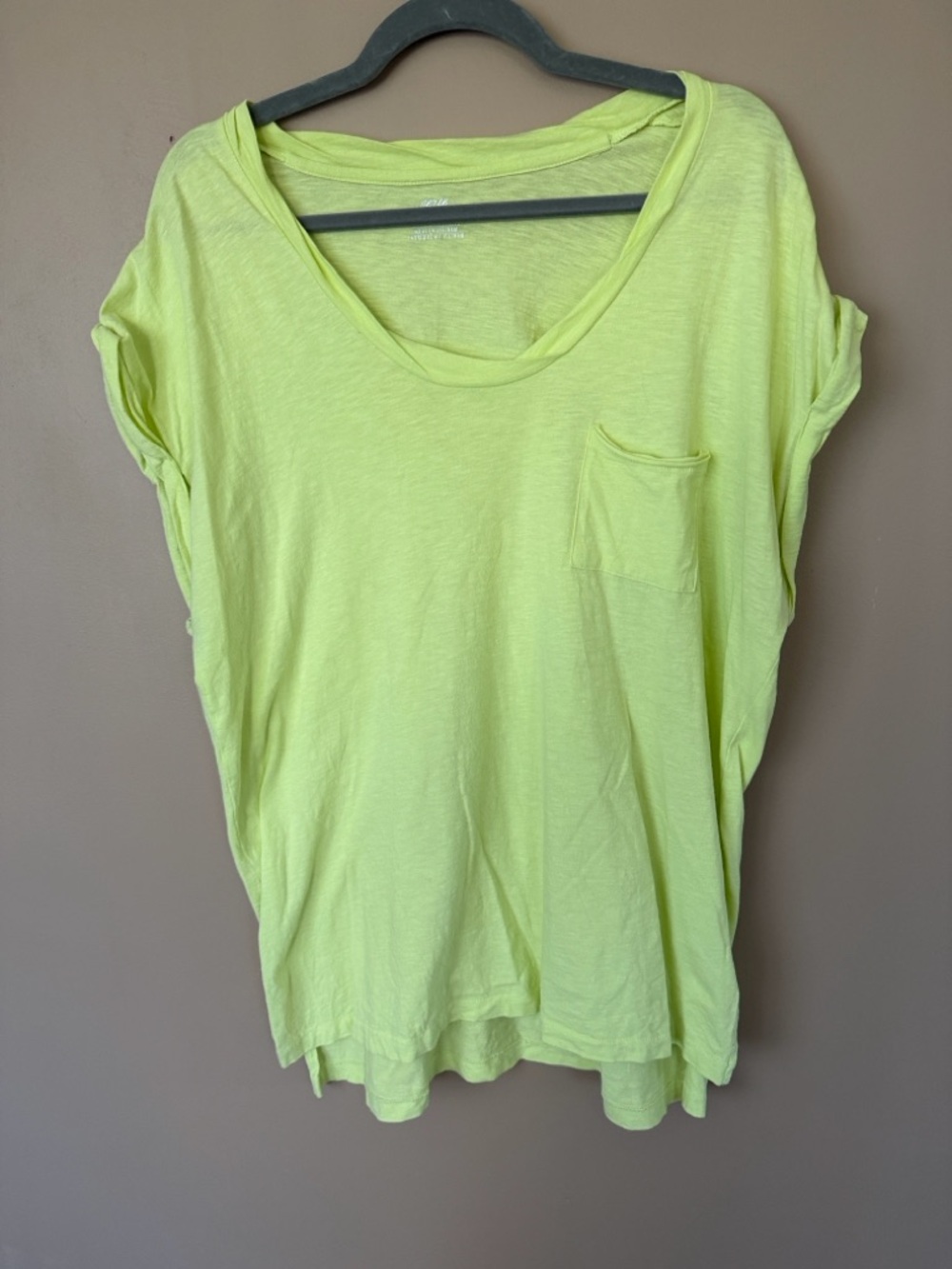 Aerie Rope Voop Neck oversized Boyfriend Neon Lime Short Sleeve Pocket Tee - Picture 1 of 5